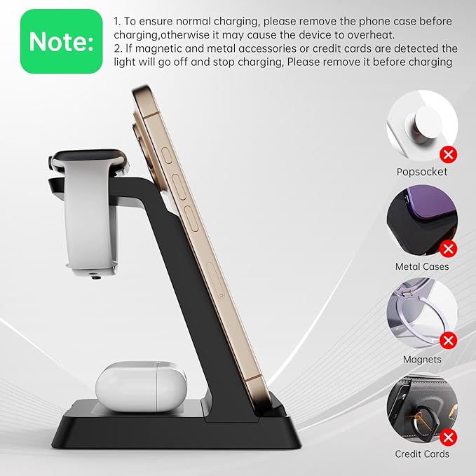 2025 3 in 1 Charging Station Fast Charging for iPhone,Wireless Charger for iPhone 17 16e 16 15 14 13 12 11 X Pro Max & Apple Watch - Wireless Charging Station for AirPods 4 3 2 Pro
