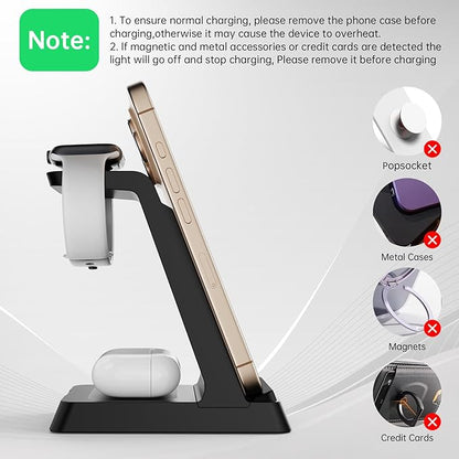 2025 3 in 1 Charging Station Fast Charging for iPhone,Wireless Charger for iPhone 17 16e 16 15 14 13 12 11 X Pro Max & Apple Watch - Wireless Charging Station for AirPods 4 3 2 Pro