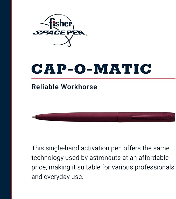 Fisher Space Pen Cap-O-Matic Pen, Ballpoint, Black Cherry, Cerakote Finish, Pocket Clip, Black Ink