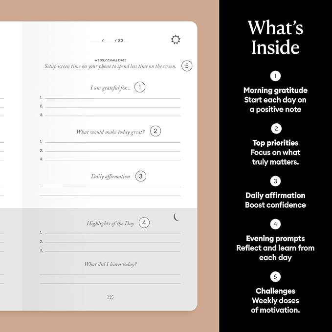 Intelligent Change The Five Minute Journal - Original Daily Gratitude Journal 2025 for Happiness, Mindfulness & Reflection - Daily Affirmations - Undated Planner Gifts for Women & Men