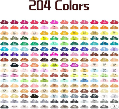 204 Colors Alcohol Markers with APP, Dual Tip Art Marker for Adults Coloring Books, Alcohol Based Ink Illustration Markers Set for Adult Artist Drawing Sketching Painting Lettering Cards