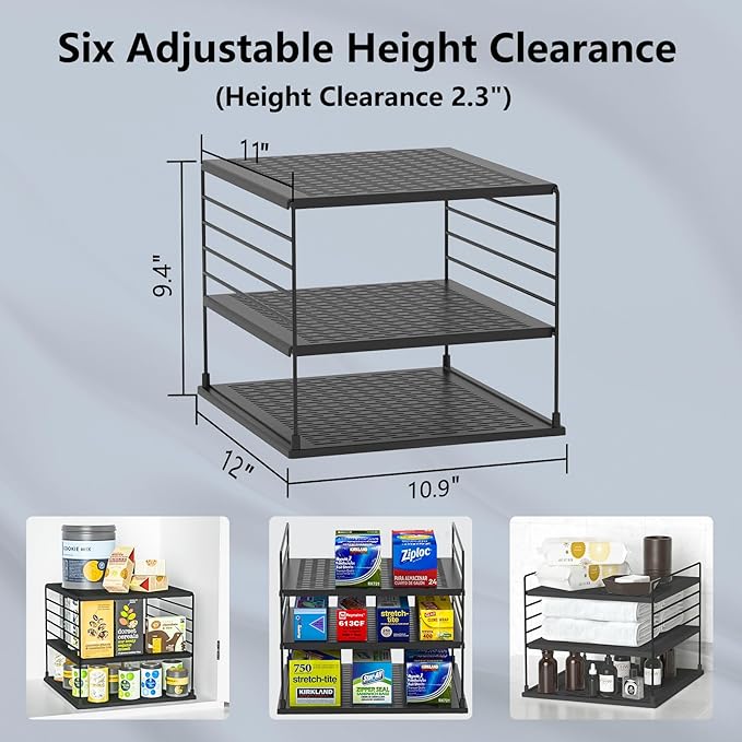 Upgraded Cabinet Organizers and Storage -Divided Compartment Holder for Plastic Bag, Wrap, Foil, Snack and Box for Kitchen and Pantry Organization and Storage, Kitchen Organization(Black)