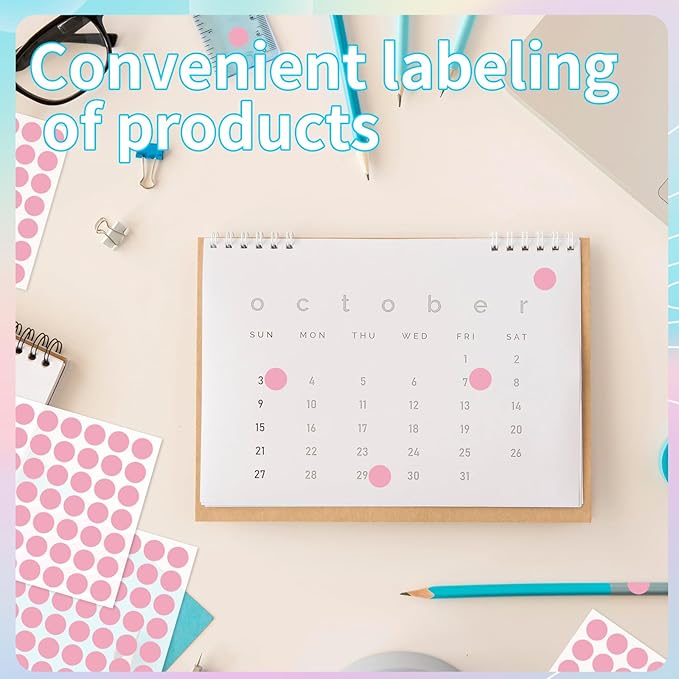 Starboling Dot Stickers - 1/2 Inch Pink Circle Labels, 1400pcs Writable Color Coding, Round Labels for Office, Classroom, Garage Sale