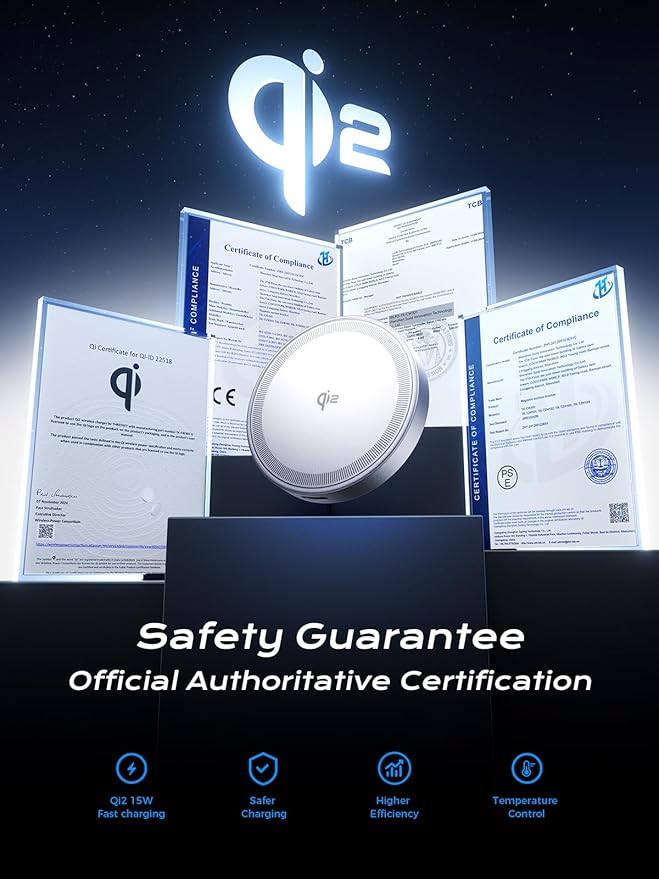 THREEKEY Charging Station, for MagSafe Charger with 180° Rotation, Qi2 15W Fast Charging Pad with Dual-Sided Magnets, Magnetic Wireless Charger Stand for iPhone 16-12 Series/Airpods (TZH103 White)