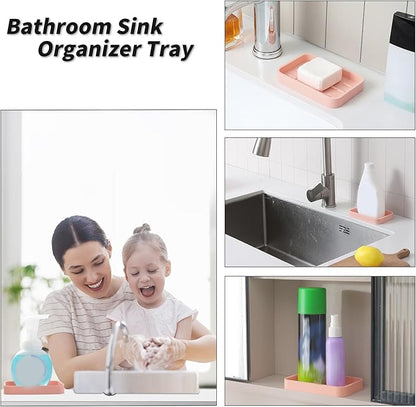 Silicone Kitchen Sink Organizer Tray for Multiple Usage,Easy Clean Sponges Holder for Kitchen Bathroom Counter or Sink,Dish Soap Dispenser,Scrubber,Bottle,Cup Pink 4.9”x 3.2”