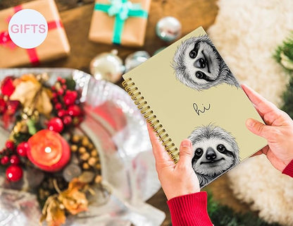 Sloth Notebook Journal,Yellow Cute Animal Notebook Journal for School Women Teen Girls Kids,Gifts for Sloth Lovers,Hardcover Spiral Notebooks for Work Notes Journaling,5.5x8.3 Inch