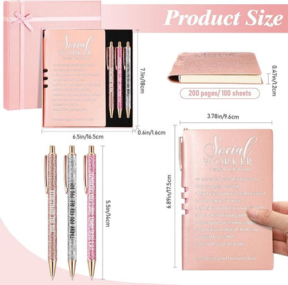 5 Pcs Employee Appreciation Gift Leather Journal Notebook 3 Ballpoint Pens with Box Thank You for Boss Emergency Nurses Medical Assistant Lady Coworker Teacher Social Worker(Pink)