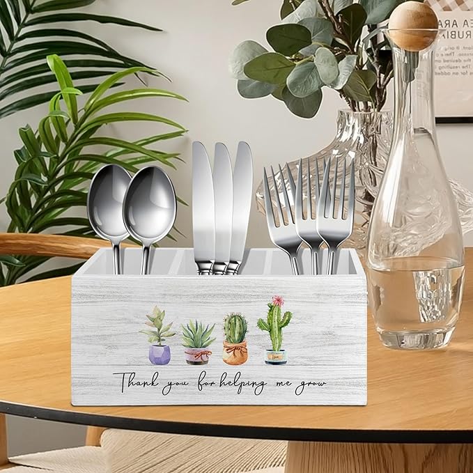 Teacher Pen Pencil Holder Organizer for Desk Accessories, Teacher Appreciation Gifts, Thank You for Helping Me Grow Wooden Box Sign Desk Decor for Office Decoration, Best Teachers Gifts