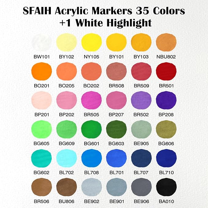 SFAIH Christms Gifts Acrylic Paint Markers, 36 Colors Dual Tips Acrylic Brush Markers With Chisel Tip, Automatic Ink Control, Ultra-High Coverage, No Bleed Ink, Art Supplies for Rock, Canvas, Fabric