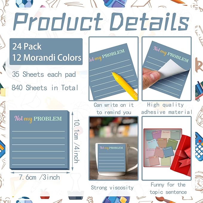 Yinder 24 Pcs Inspirational Sticky Notes Christmas Stocking Stuffers Motivational Sticky Notes Pad Employee Appreciation Gift Bulk for Teacher Nurse Coworker Office 3 x 3'' (Funny,Morandi Color)