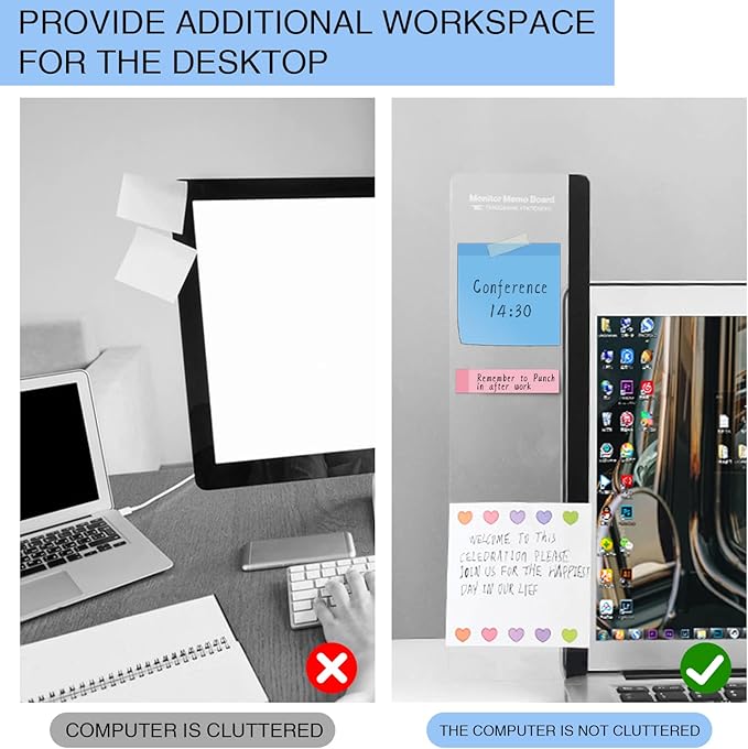 Office Desk Accessories 2pcs Multifunction Computer Monitor Memo Board - Transparent Computer Side Panel Memo Creative Monitor Side Panel Suitable for Office Home Desktop (Monitor Memo Board 2)
