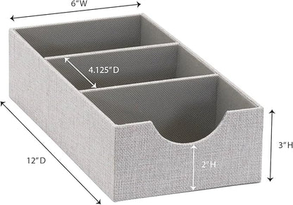 Household Essentials 3 Compartment Organizer Tray 2 Pack, Accessory Organizer, Sturdy Drawer Organizer with Fabric Covering, Gray