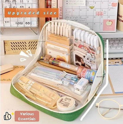 Pencil Case Pouch Box Cute Kawaii Large Capacity Aesthetic Zipper Pen Holder Organizer Bag for Office Workspace Supplies Desk Accessories Travel (Light Grey)