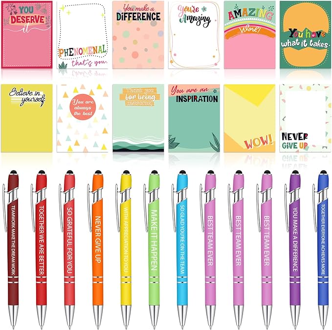Geyee 24 Pcs Employee Sticky Notes with Funny Pens Fun Notepads for Adults Coworkers Nurse 3 x 4 Inch to Do List Notepads with Sayings Pen for Lab Week Gifts Teacher Office Supplies