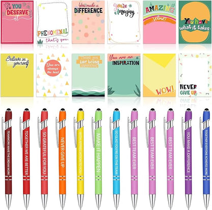 Geyee 24 Pcs Employee Sticky Notes with Funny Pens Fun Notepads for Adults Coworkers Nurse 3 x 4 Inch to Do List Notepads with Sayings Pen for Lab Week Gifts Teacher Office Supplies