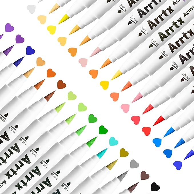 Arrtx Acrylic Paint Pens Basic Series 30B Colors,Brush Tip Acrylic Pens Markers for Rock Painting Wood Ceramic Glass Canvas Metal Plastic Fabric Stone and DIY Project