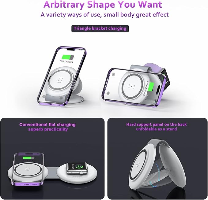 UCOMX Nano Mini Magnetic 2 in 1 Wireless Charger,Traveler Wireless Folding Charging Station,Compatible for iPhone 12/13/14/15/16 Pro Max,AirPods Pro,iWatch Ultra,Travel Charger for Multple Devices