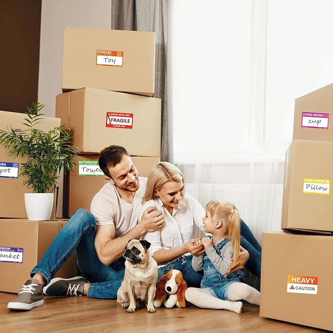 400 PCS 3.5 x 2 Inch Large Moving Labels for Boxes, 9 Color Coded Moving Stickers, Packing Boxes for Moving Supplies Labels with Writable Notes Areas Heavy Fragile Stickers