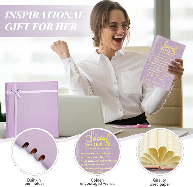 5 Pcs Employee Appreciation Gift Leather Journal Notebook 3 Ballpoint Pens with Box Thank You for Boss Emergency Nurses Medical Assistant Lady Coworker Teacher Social Worker(Purple)