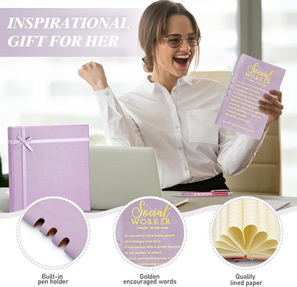 5 Pcs Employee Appreciation Gift Leather Journal Notebook 3 Ballpoint Pens with Box Thank You for Boss Emergency Nurses Medical Assistant Lady Coworker Teacher Social Worker(Purple)