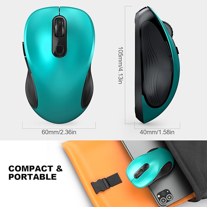 WisFox 2.4G Wireless Mouse for Laptop, Ergonomic Computer Mouse with USB Receiver and Type-C Adapter, 3 Adjustable Levels, 6 Button Cordless Wireless Mice for Windows Mac PC Notebook (Green)