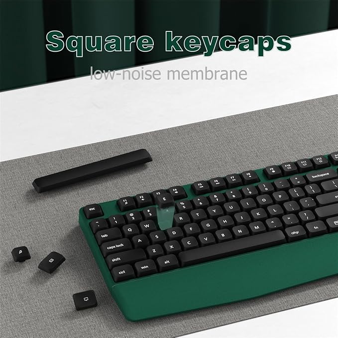 Wireless Keyboard and Mouse Combo, Ergonomic Keyboard with Wrist Rest and Mouse, 2.4Ghz Wireless Connection, Compatible with PC/Laptop/Windows/Mac for Home and Office Use (Black Green)