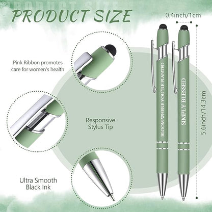 Zonon 12 Pcs Inspirational Pens Bulk Funny Ballpoint Pen with Stylus Tip Motivational Gifts for Christmas Teacher Coworkers Nurse School Office Supplies(Morandi,Bible Style)