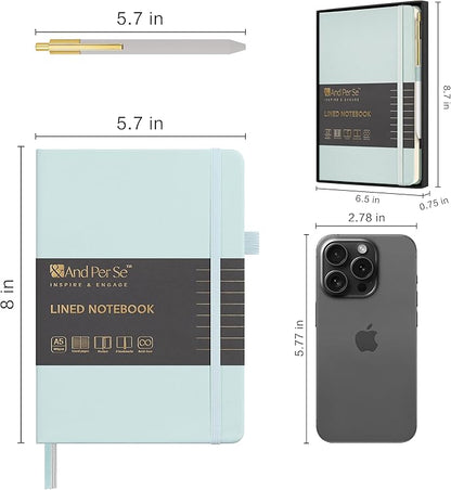 &And Per Se Lined Journal and Pen Set, A5 Leather Journal Stationery Set, 160 Pages 100GSM Thick Paper, Notebook Gift Set (Cyan)