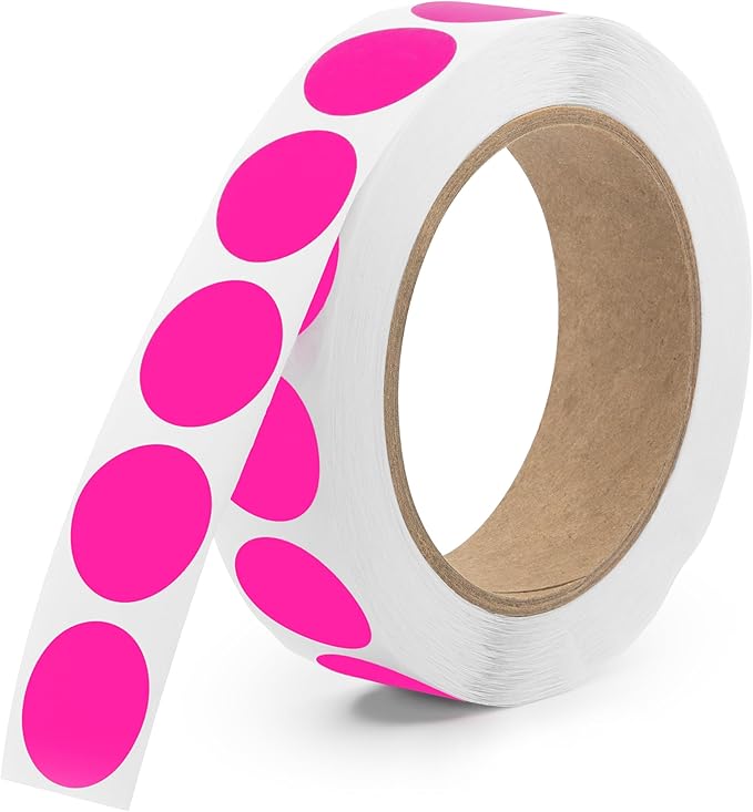 Fluorescent Pink 1-Inch Circle Dot Stickers – 1,000 Round Adhesive Labels per Roll, Colored Stickers for Garage Sale Price Tags, Classroom, Inventory, Office & Yard Sale Supplies, Made in USA