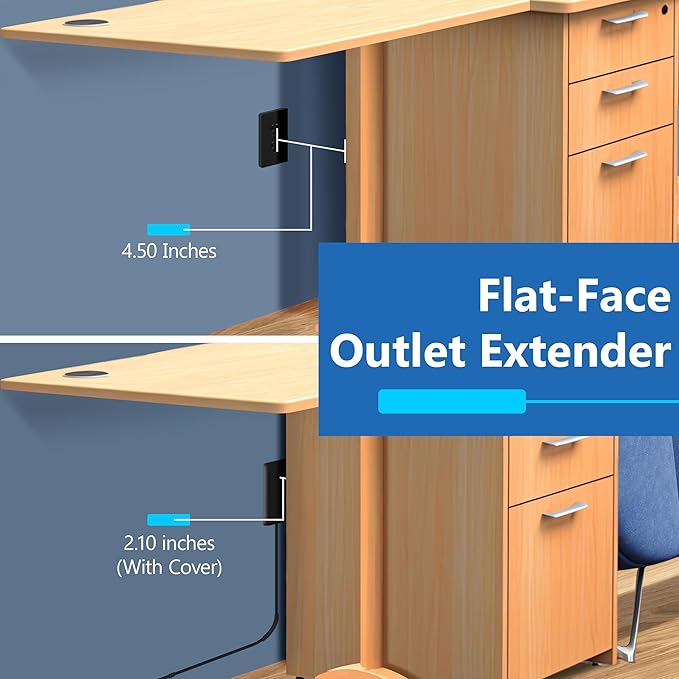 LIDER Outlet Extender with 3 Receptacles, 21W USB Type-A, and 2 USB Type-C, Ultra-Thin Wall Plate Plug with Cord Extender, 3-Outlet Power Strip, Flat-Face, Slim Design, ETL-Listed, 3ft Cord, Black