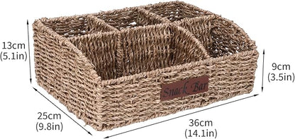 Snack Organizer for Countertop, Trapezoid Snack Organizer Seagrass Wicker Basket, 5 Compartments Snack Box Container, Snack Bar Station Organizer, Kitchen Cabinet Pantry Organizer and Storage