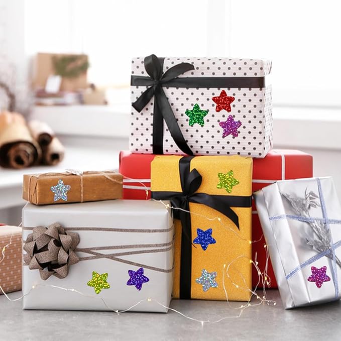 500PCS Multi-Color Star Stickers for Kids Reward, 1 inch Foil Shiny Glitter Star Stickers for DIY, Crafts, Birthday Party, Envelope Seal, School and Classroom Teacher Supplies, 8 Colors