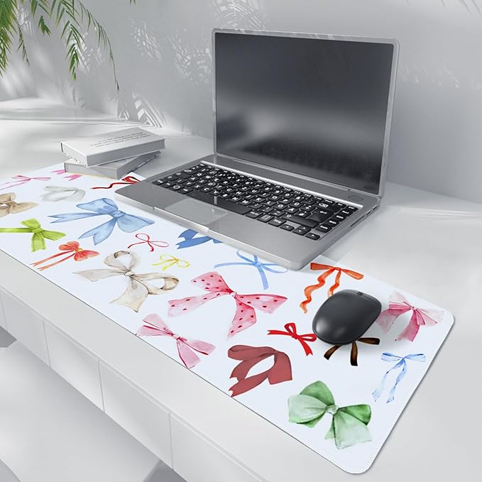 Kawaii Bow Mouse Pad, Girly Coquette Bow XL Large Mouse Pad, Girls Preppy Trendy Laptop Desk Mat For Girly Room Dorm Home Office, Colorful Bows Gifts for Teen Girls,31.5x11.8