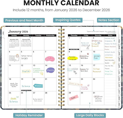 2026 Planner, Weekly and Monthly Planner for Women, January 2026 - December 2026, Hardcover 2026 Calendar Planner Book with Tabs, Inner Pocket, Spiral Bound, Perfect for Office Home School Supplies - A5 (6.3" x 8.5"), Jungle Peacock