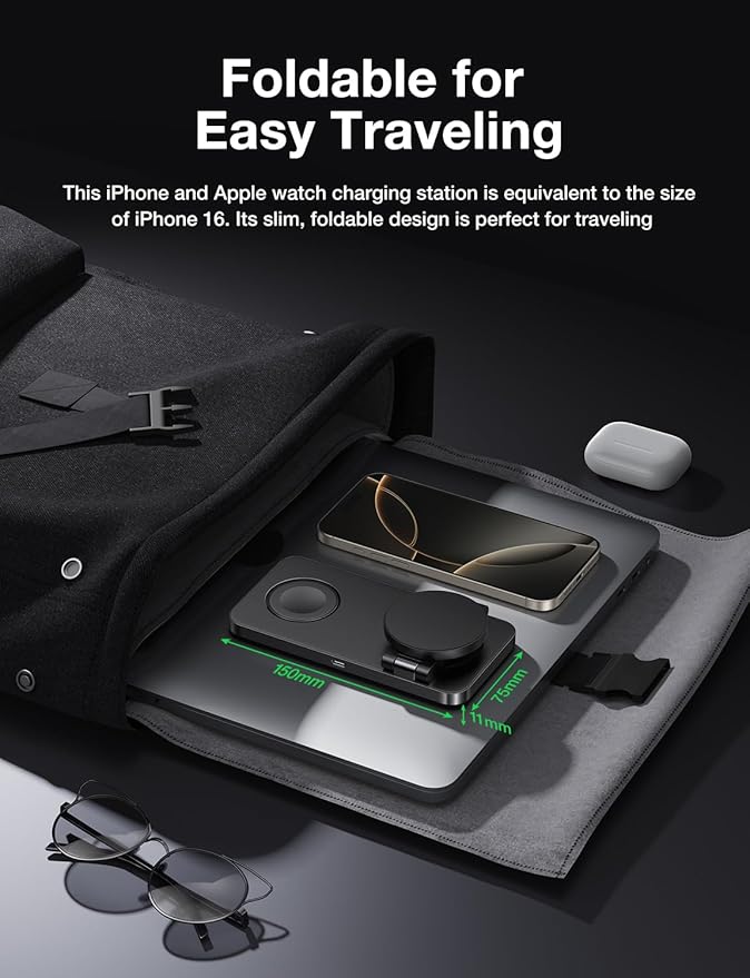 3 in 1 Charging Station for Apple/iPhone Apple Watch Charging Station/Magsafe with Wireless Charger Stand/iPhone Watch Charger Station/Wireless Charger for iPhone 16/15/14/13/12, Apple Watch, AirPods