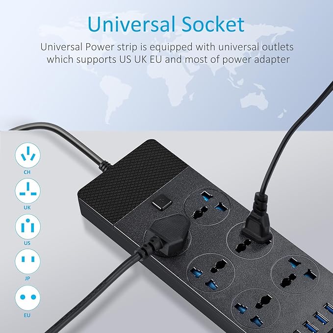 Australia Travel Adapter, Jumpso Australian Power Strip with 6 Universal Outlets 4 USB Charging Ports (1 USB C), Type I AU Plug Adapter for US to New Zealand China Argentina Fiji