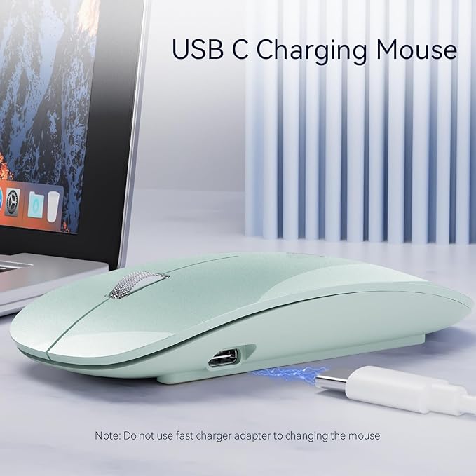 Uiosmuph G11 Wireless Mouse, USB C Rechargeable Computer Mouse, Slim Silent Mice 2.4GHz Optical with USB Nano Receiver and Type C Receiver for Laptop/Mac/PC - Green