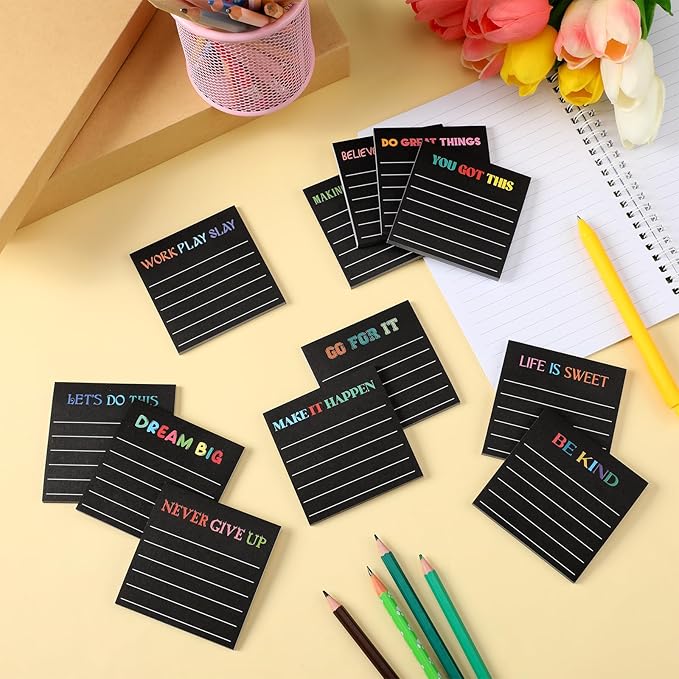 Yinder 24 Pcs Inspirational Sticky Notes Christmas Stocking Stuffers Motivational Sticky Notes Pad Employee Appreciation Gift Bulk for Teacher Nurse Coworker Office 3 x 3'' (Inspirational,Black)