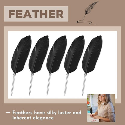 Chinco 12 Pcs Feather Ballpoint Pen Ink Quill Vintage Quills Pen Soft Fluffy Office Wedding Signature Bridal Party Supplies, 10. 6 Inches in Length(Black)