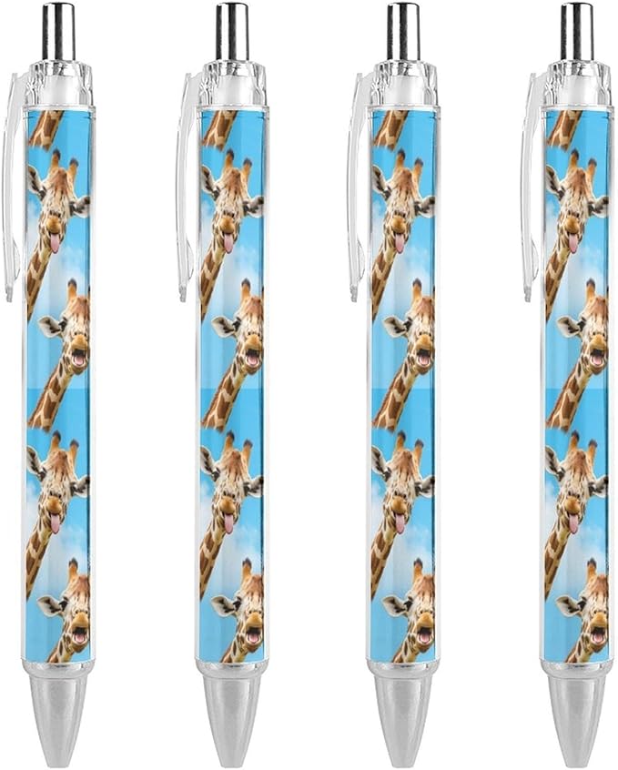 0.5mm Ballpoint for Unisex, Retractable Giraffe Selfie Ball Pen, Fine Point Smooth Writing Pen Office Supplies, 4 Pcs