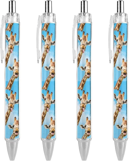0.5mm Ballpoint for Unisex, Retractable Giraffe Selfie Ball Pen, Fine Point Smooth Writing Pen Office Supplies, 4 Pcs