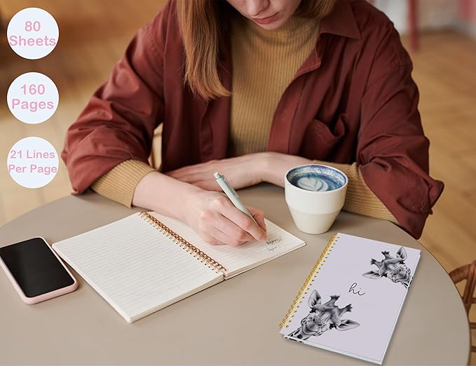 Giraffe Notebook Journal,Purple Cute Animal Notebook Journal for School Women Teen Girls Kids,Gifts for Giraffe Lovers,Hardcover Spiral Notebooks for Work Notes Journaling,5.5x8.3 Inch