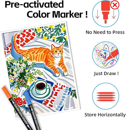 WINSONS 60 Colors Acrylic Paint Markers, Dual Tip with Fine Tip and Brush Tip Pens for Rock Painting Supplies, Canvas, Wood, Calligraphy, Metal, Ceramic, Glass, DIY Crafts Art Supplies Kit