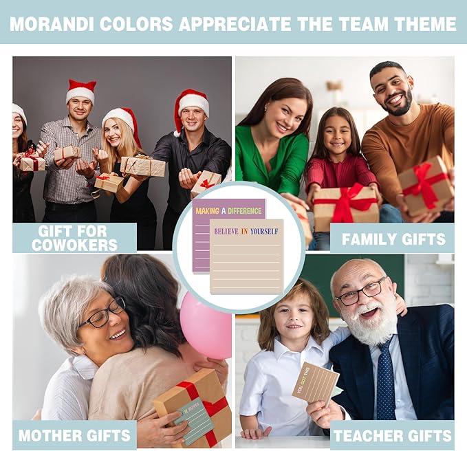 Yinder 24 Pcs Inspirational Sticky Notes Christmas Stocking Stuffers Motivational Sticky Notes Pad Employee Appreciation Gift Bulk for Teacher Nurse Coworker Office 3 x 3'' (Motivational,Morandi)