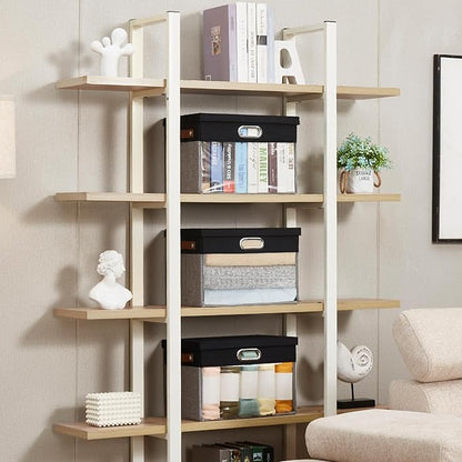 Fabric Clear Window Storage Bins with Lid, Closet Storage Box Linen Closet Baskets with 3 Handles for Organizing Clothing, Jeans, Shelves 15''- 3 Pack (Gray and Black)