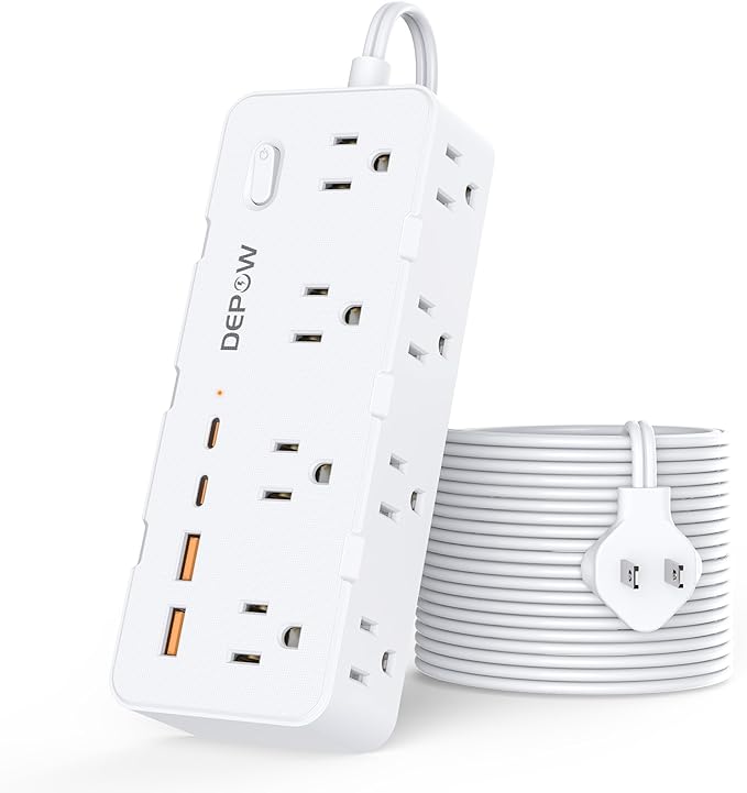 2 Prong Power Strip, 10 FT Extension Cord, 2 to 3 Prong Outlet Adapter with 8 AC & 4 USB Ports (2 USB C), 1700J Two Prong Surge Protector, Wall Mountable, Ideal for Old House