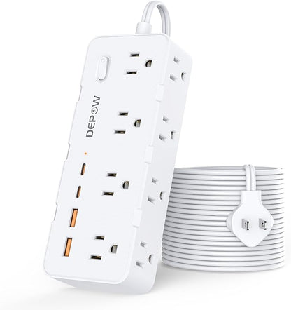 2 Prong Power Strip, 10 FT Extension Cord, 2 to 3 Prong Outlet Adapter with 8 AC & 4 USB Ports (2 USB C), 1700J Two Prong Surge Protector, Wall Mountable, Ideal for Old House