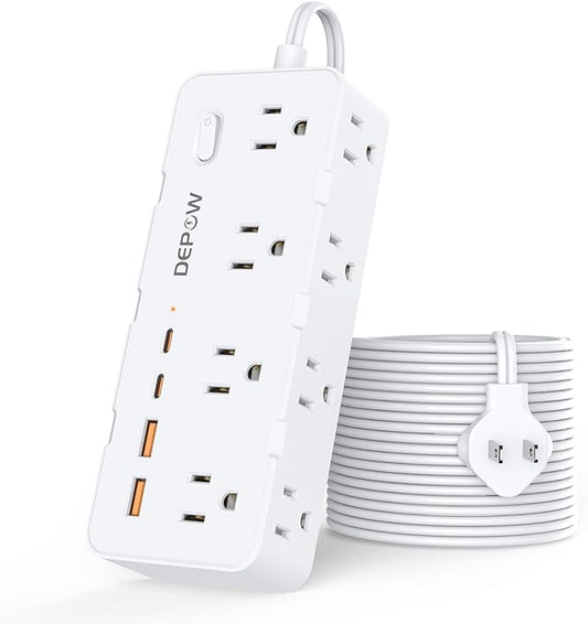 2 Prong Power Strip, 10 FT Extension Cord, 2 to 3 Prong Outlet Adapter with 8 AC & 4 USB Ports (2 USB C), 1700J Two Prong Surge Protector, Wall Mountable, Ideal for Old House