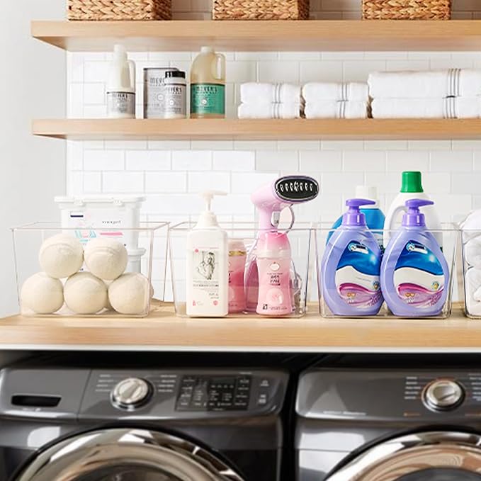 Vtopmart 8 Pack Extra Large Clear Plastic Storage Bins,11x11 Cube Acrylic Organizer Square Containers with Handle for Pantry,Closet,LaundryRoom,Kitchen,Bathroom,UnderSink Organization