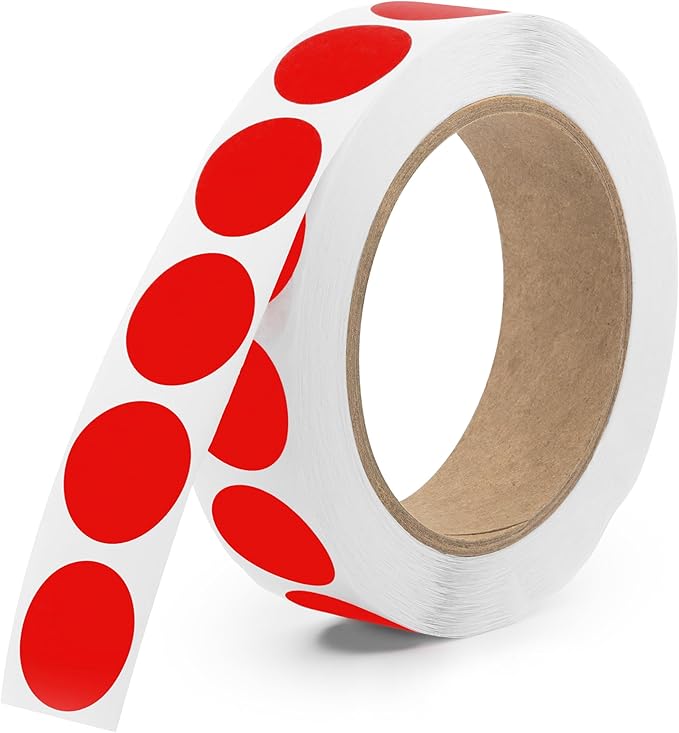 Red 1-Inch Circle Dot Stickers – 1,000 Round Adhesive Labels per Roll, Colored Stickers for Garage Sale Price Tags, Classroom, Inventory, Office & Yard Sale Supplies, Made in USA